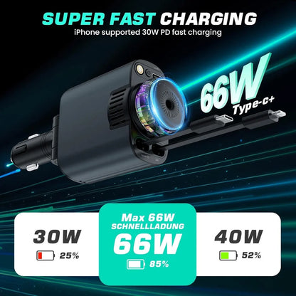 120W Super Fast Car Charger | شاحن سيارة سريع بقوة 120 واط مع كابلات سحب مزدوجة Type-C