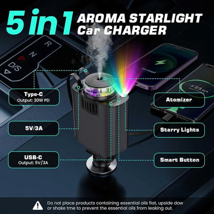 120W Super Fast Car Charger | شاحن سيارة سريع بقوة 120 واط مع كابلات سحب مزدوجة Type-C